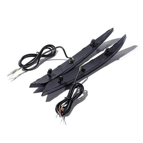 Straight Up Plug And Play Sequential Led Tail Lights For 2017 Through 2022 Tesla Model 3 Rear Bumper Brake Run Stop Lamp Dual Turn Signal Pair Smoke Finish image showing black housing and wiring.