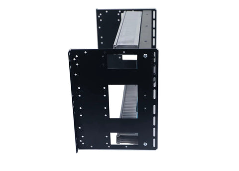 6U Rackmount DIN Rail Control Panel Enclosure with 8 Inch Depth, showing black heavy duty 14 gauge steel, removable DIN rails, side view