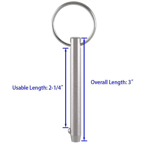 Two Pack Quick Release Pins For Boats And Marine Tops, Five Sixteenth Inch Diameter, Usable Length Two And One Quarter Inch, 316 Stainless Steel.