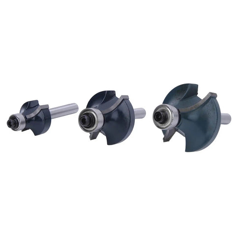 Hot New 3 Piece 1/4 Inch Shank Carbide Router Bit Set With Bearing Guide for smooth chamfering on MDF and plywood.