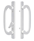 Zinc Diecast Sliding Door Handles for quick swaps, white powder-coated material, includes thumbturn locks, pair for patio entry.