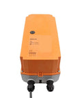 Nm24p Sr Rotary Damper Actuator Built Tough For Smooth Modulating Control And AC DC 24 Volt Power To Keep Your HVAC System Running Like A Dream On Any Daily Job Site, top view of orange actuator.