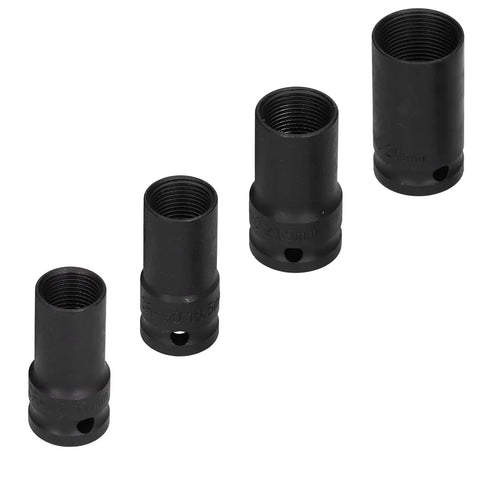 Get This Bad Ass 4 Piece Locking Wheel Nut Removal Socket Set Made From Tough Aluminum Alloy To Crush Stuck Lug Nuts Fast With Thin Walled Impact Sockets And Protective Sheath For Any Car Tire Change Or Emergency Roadside Mech Fix Today 4-piece black aluminum sockets