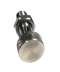 Stainless Steel Indexing Plunger Pin With Knurled Head And Spring Loaded Design For Rock Solid Locking And Dead Nuts Alignment On Industrial Gear featuring a threaded knob.