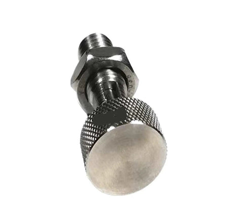 Stainless Steel Indexing Plunger Pin With Knurled Head And Spring Loaded Design For Rock Solid Locking And Dead Nuts Alignment On Industrial Gear featuring a threaded knob.