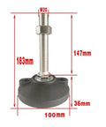 Hella Sturdy Carbon Steel Adjustable Leveling Feet 12 Pack Support Legs with threaded screw and dimensions shown.