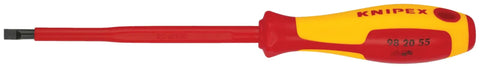 8 Piece 1000V Insulated Screwdriver Set With Slotted Sizes Three Thirty Second, Five Thirty Second, Seven Thirty Second And P1 Three And One Quarter Inch, P2 Four Inch Drivers For Electrical Work, showing single red/yellow insulated slotted screwdriver.