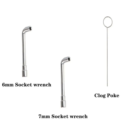 Image of 6mm and 7mm socket wrenches and a clog poke from All In One 3D Printer Maintenance Tool Kit With Brass Nozzles For K1 K1C K1 Max K2 K2 Pro K2 Plus Ender 3 Ender 3 Pro Ender 3 V2 Ender 3 Neo Ender 3 V2 Neo Ender 3 Max Neo And All FDM Printers