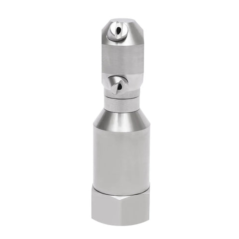 Rotating spray nozzle, front view, 304 stainless steel, 1/2-inch inlet, hex base