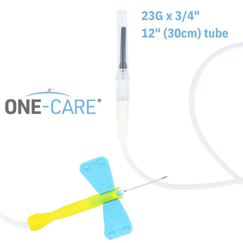 23G X 3/4 Inch Stainless Steel Dispensing Probes With 12 Inch Tube And Luer Adapter displayed near blue logo