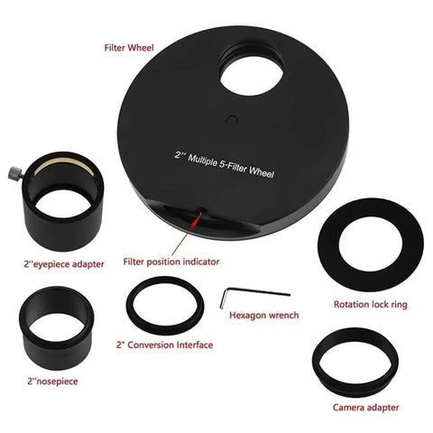 1.25 To 2 Inch Eyepiece Filter Wheel With Locking Ring Full Metal Construction For Astronomical Telescopes Quick Change Pro Grade