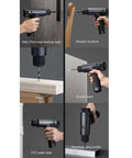 Badass Heavy Duty Brushless Cordless Drill And Screwdriver Workhorse Featuring Lightning Fast Type C Charging and Serious High Torque Output for DIY and Smart Home Projects in action on various materials.
