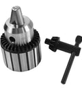 Heavy Duty MT2 Drill Chuck Assembly With Half Inch Capacity For Lathe Tailstock And Precision Shops Made Tough To Handle Any Daily Grind Job Ready With Key, featuring durable steel and 13mm jaws.
