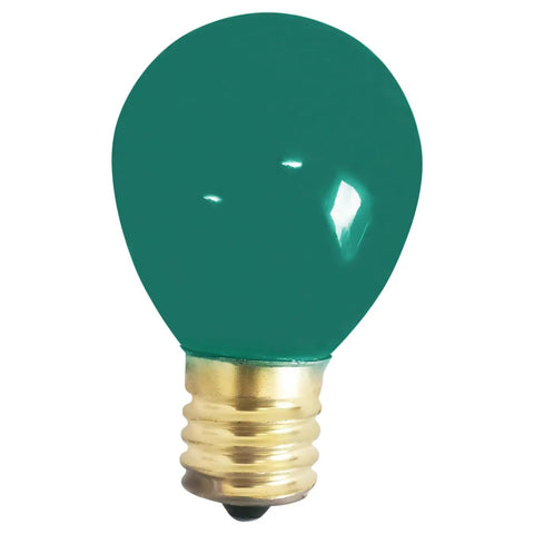 Slick Green Light Bulbs Two Pack 10 Watt 130 Volt S11 Shape With E17 Screw Base, smooth green bulb for easy installation.