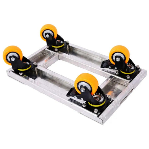 Heavy Duty Aluminum Moving Cart Dolly With 800 Pound Capacity, Four Smooth TPU Swivel Casters With Brakes, Compact Hand Cart For Furniture, Appliances, Boxes, And Heavy Loads, Easy Roll Platform Cart For Quick Moves shown with four orange TPU wheels