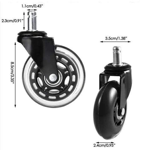Heavy Duty Office Chair Caster Wheels 3 Inch Swivel Rubber Casters, black casters with steel and plastic build for smooth rolling.