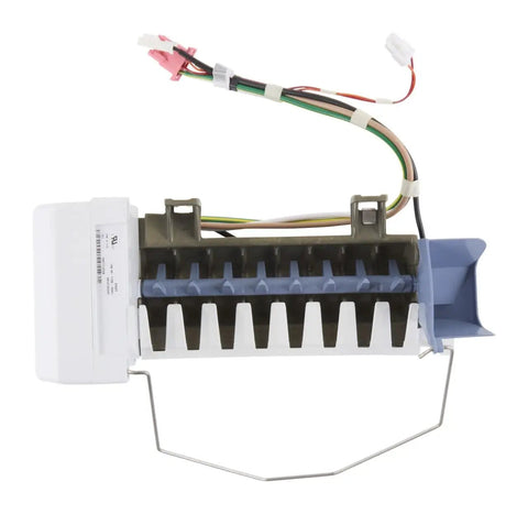 Genuine OEM Refrigerator Ice Maker Assembly Replacement Part Replaces W10825619, durable wire harness visible