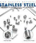 Stainless Steel Flat Point Set Screw Kit With Hex Socket Grub Screws M2 Through M8 Headless Screws Assortment Including Hex Keys