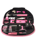 Open view of Pink 69 Piece Hand Tool Set For Women DIY Ready Tool Kit With 12 Inch Storage Bag Includes Torpedo Level Claw Hammer Tape Measure