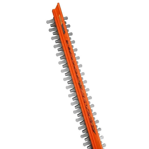 No Sweat 22 Inch Dual Action Cordless Hedge Trimmer blade showing dual-action design for efficient cutting.