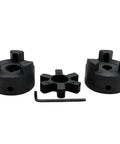 Beefy L-Jaw Coupling Set Flexible 3-Piece, Bore Range 1/2 Inch To 3/4 Inch, Rubber Spider Included, Dual Set Screws, For Log Wood Splitter, Multi Flex L095 Series, HT250 Cast Iron, Corrosion Resistant Drive Shaft Coupler pictured with spider and hex key