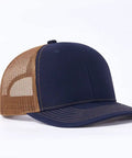 Western Farm Tractor Trucker Hat With Embroidered Design Custom Text Adjustable Mesh Back Cap Navy Brown Lightweight Polyester