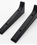 Heavy Duty Aluminum Shelf Brackets Built For The Shop Easy Snap Install For Garage Shelving And Workbenches Black sturdy brackets on white background.