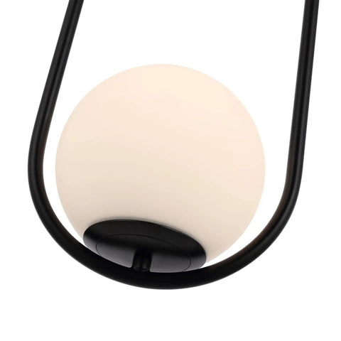 Close-up of Two Pack Modern Globe Pendant Lights Matte Black Mid Century Chandelier With White Glass Globe Lampshades 1 Light Each