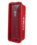 Rugged Outdoor Fire Extinguisher Cabinet Lock Box Red Weatherproof Steel Holder with transparent front for safety kit.