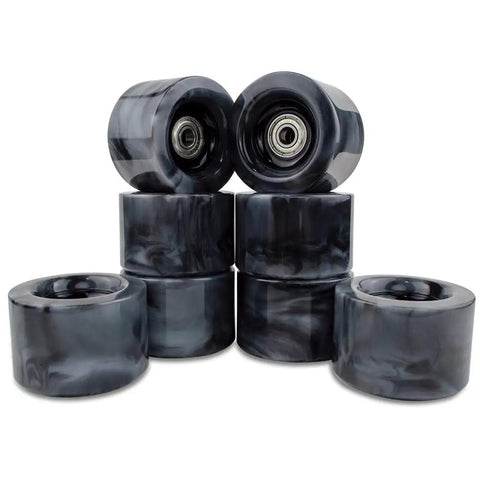 Black And White 60 By 40 mm 88A Roller Skate Wheels For Quad Skates With Bearings displayed in a stack