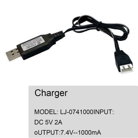 Three Pack 7.4V 2S LiPo Battery USB Charger Cable 1A Fast Charge With XH 3P Connector for RC cars and drones