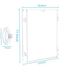 Clear Acrylic Window Sign Holder With Super Easy Suction Cups 8.5 By 11 Inch Wall Mount Sign Frame dimensions view