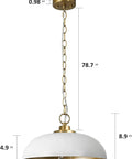 Top Shelf Matte White Farmhouse Pendant Light With Burnished Brass Accents And Super Adjustable Chain 15.7in diameter for kitchen use.