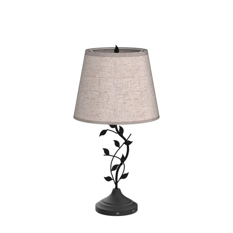 Vintage Tree Branch Base Table Lamp With Beige Shade USB A And USB C Charging Ports Tall Bedroom End Table Lamp