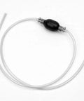 Heavy Duty Hand Pump Siphon Kit With Hose Clamps For Quick Fluid Transfer, Compact Manual Bulb Air Pump with clear hose and black bulb.