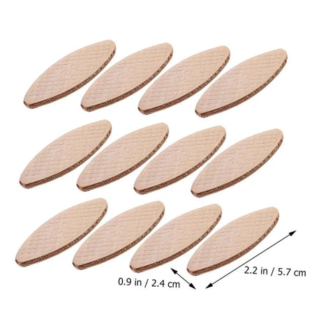 100 Pcs Beech Wood Biscuits Set For Woodworking, Easy Biscuit Joinery For Strong Furniture Framing, dimensions visible