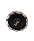 Close-up of HSS steel hole saw from the Four Piece 21mm Hole Saw Set With 69mm Overall Length For HSS Spring Loaded Twist Drill Bits.