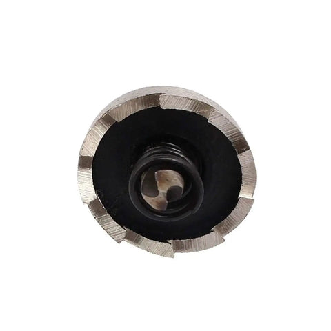 Close-up of HSS steel hole saw from the Four Piece 21mm Hole Saw Set With 69mm Overall Length For HSS Spring Loaded Twist Drill Bits.