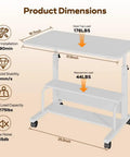 Product dimensions of Height Adjustable Rolling Computer Desk With Storage Shelves Waterproof And Warp Resistant Portable Standing Workstation.