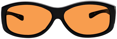 Front view of Heavy Duty Laser Pointer Safety Glasses ANSI Certified Z87 with orange lenses designed for lab use.