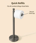 Built Tight Free Standing Toilet Paper Stand With Heavy Weighted Base And Brushed Graphite Finish, fits jumbo and mega rolls.