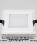 Recessed Lighting Housing Trim Kits Hallway Ultra Thin Square Recessed Led Downlight Commercial Embedded Spotlight Glass Panel Ceiling Lights for Home Living Room 6000k White Light_6w, white square LED downlight dimensions 100x100mm with glass panel.