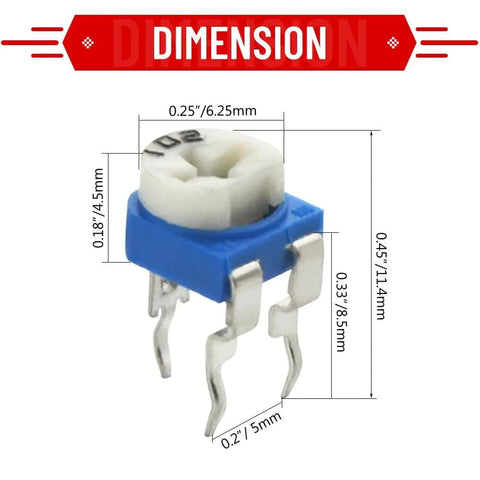 100 Piece 6mm Trimmer Potentiometer Assortment Kit With 500 Ohm To 1 Megaohm Range Top Adjustment 3 Terminal Variable Resistors