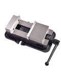 Heavy Duty Bench Vise With Grippy Hardened Steel Jaws High Precision Swivel Base And Fast Twist Handle on a work surface.