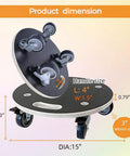 Heavy Duty 15 Inch Round Wood Platform Dolly Cart Set Two Pack With Silent Tpr Wheels showing dimensions and features.