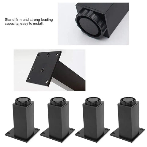 Adjustable Aluminum Cabinet Feet Set In Black Four Pack For Sofa Cabinets And Sofas Height Adjustable 3.9 To 5 Inches Anti Corrosion