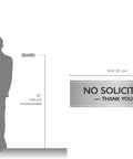 No Soliciting Sign For Front Door And Home With Raised Letters Contemporary Stainless 304 Design And Ultra Strong 3M Adhesive Tapes shown with scale
