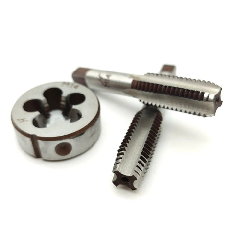 M14x2.0 Hand Tap And Die Set With One Taper Tap One Plug Tap And One Round Die 2.0mm Pitch Right Hand Threading Kit For Through Holes