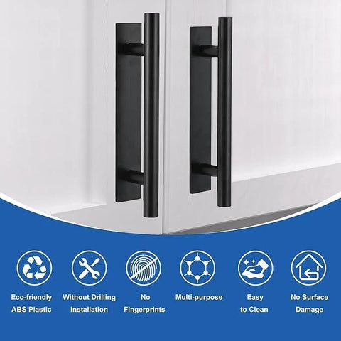 Six Pack Plastic Adhesive Cabinet Handles Self Stick Drawer Pulls No Drill Damage Free Installation for cabinets, black 5.9 inch