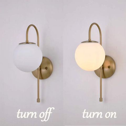 Gold Wall Sconce LED Globe Frosted Glass Shade Modern Bedside Light Fixture For Living Room Bedroom Hallway Bathroom on and off